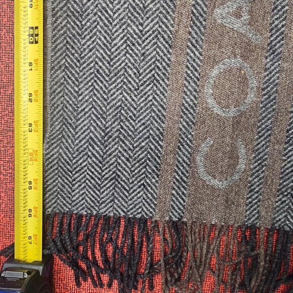 Coach Wool Cashmere Scarf Herringbone & Stripe With Fringe 12"x66" Quiet Luxury - Picture 5 of 9